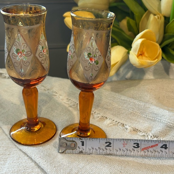 Bohemian cordial art glass,hand painted,set of 2 - Picture 5 of 8